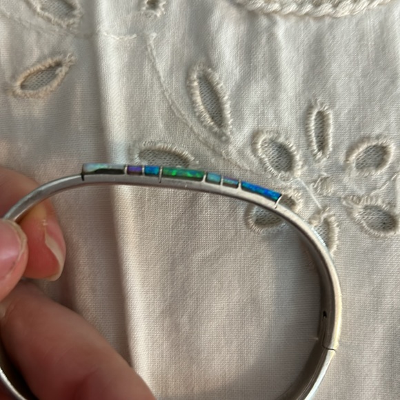 Vintage Mexico Silver Various Genuine Opals Bangle Bracelet - Picture 14 of 15